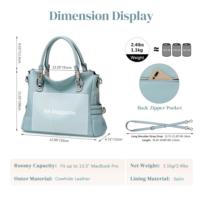 S-ZONE Women Genuine Leather Handbag Shoulder Purse Satchel Tote Crossbody Bag - Image 3